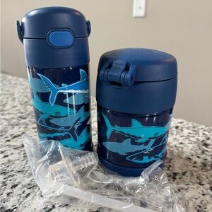 Thermos Blue Shark Design Water Bottle and Food Container Set